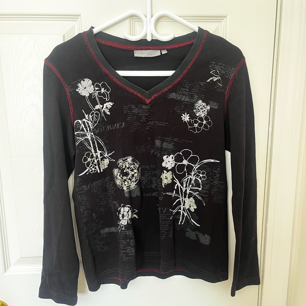 Vintage KappAhl Black Top with Red Stitching